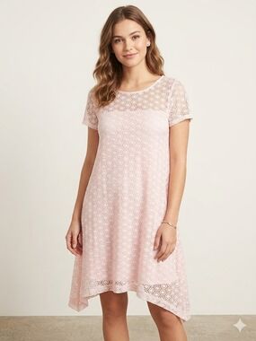 Signature by Robbie Bee Pale Pink Lace High-Low Hem Dress